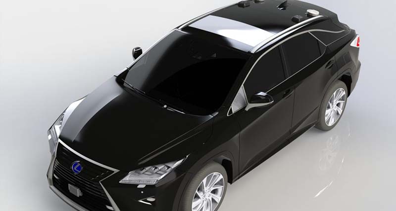3D model of a black car on a grey surface